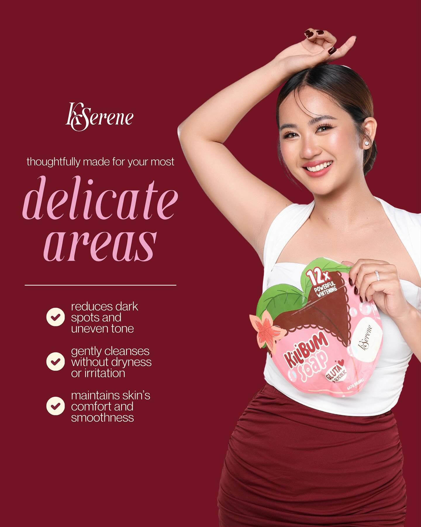 KSerene KiliBum Gluta Glycolic Whitening Soap – Underarm & Bum Care | 3 pcs x 70g / Pouch