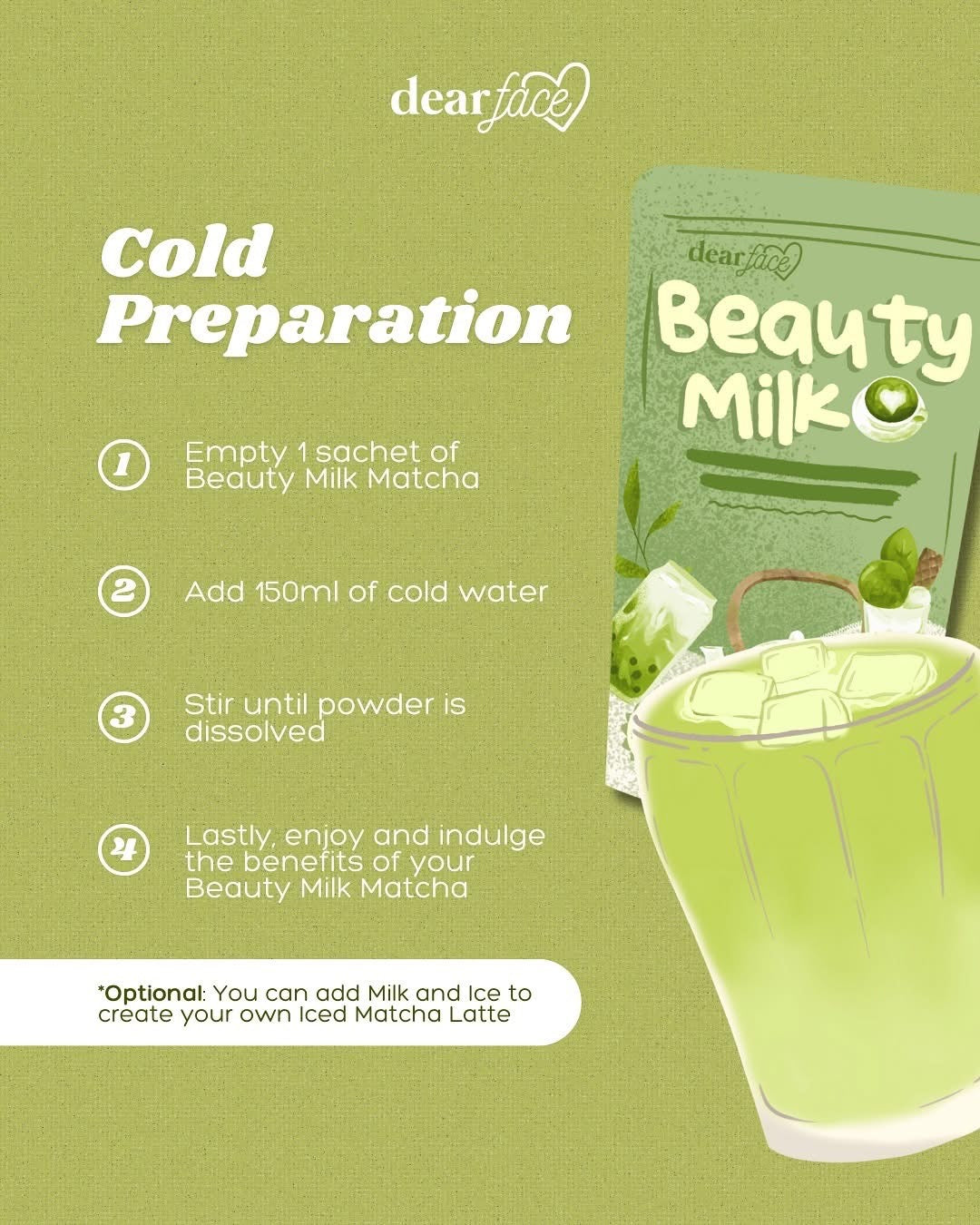 Dear Face Beauty Milk Matcha 10 sachets per pouch