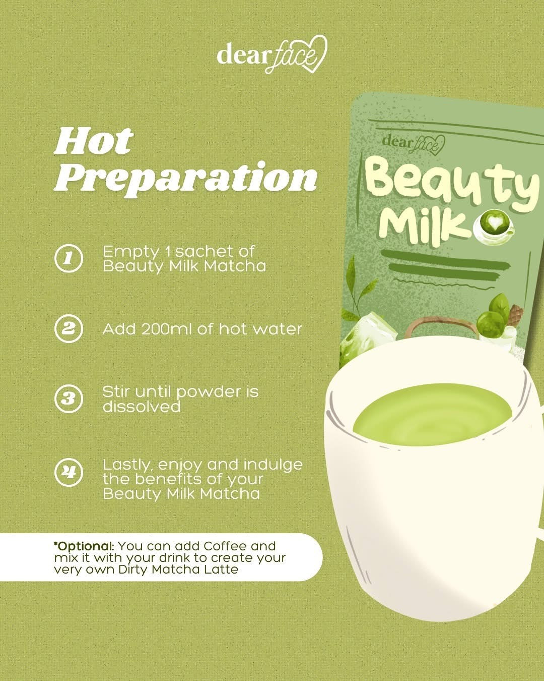 Dear Face Beauty Milk Matcha 10 sachets per pouch