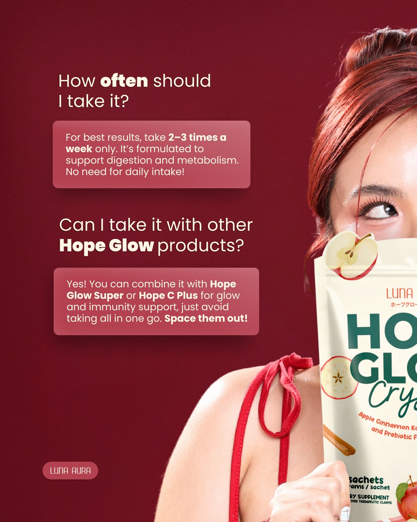 Luna Aura Hope Glow Crystal Apple Cinnamon 10 Sachets per pouch