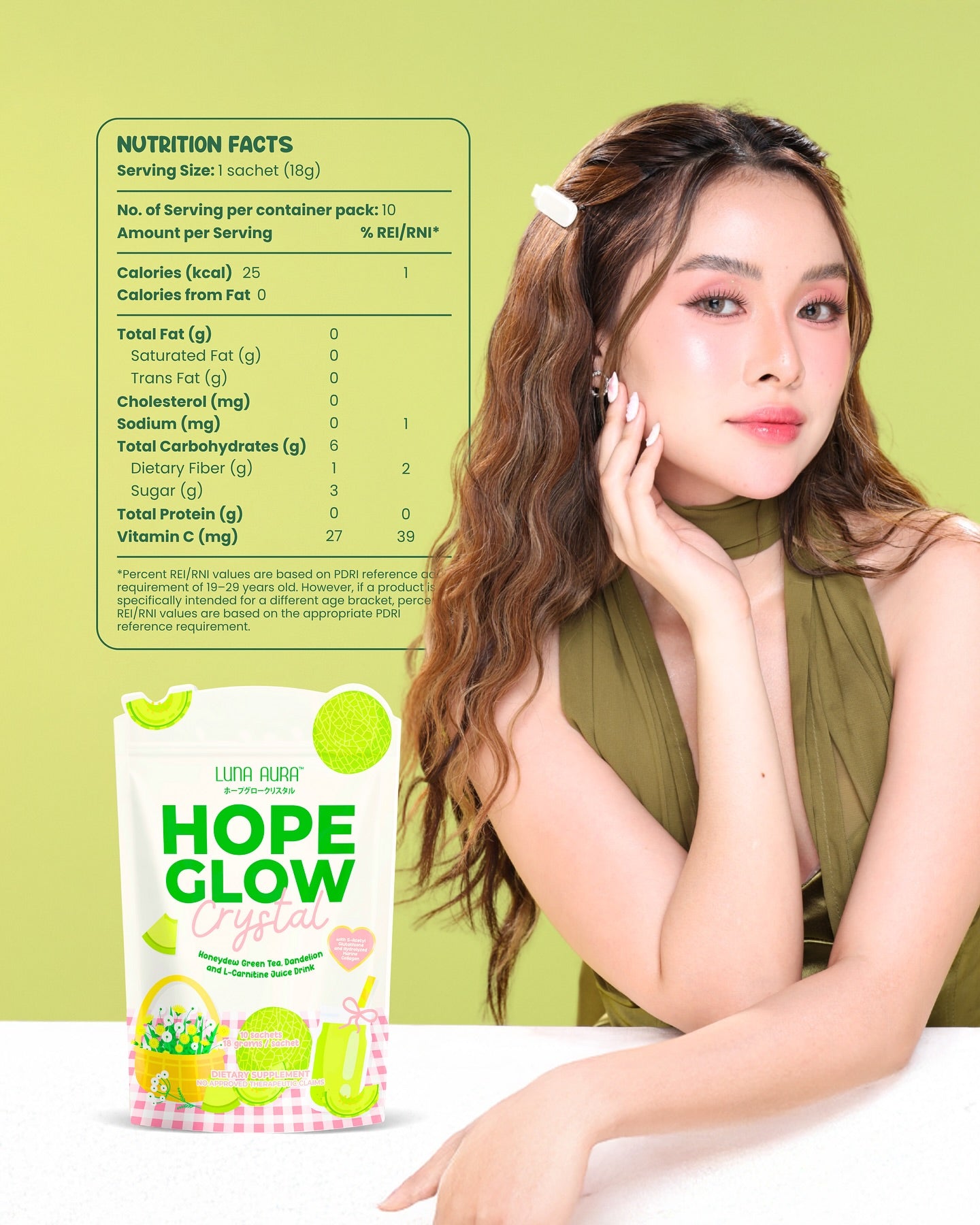 Luna Aura Hope Glow Crystal Honeydew 8 Sachets per Pouch