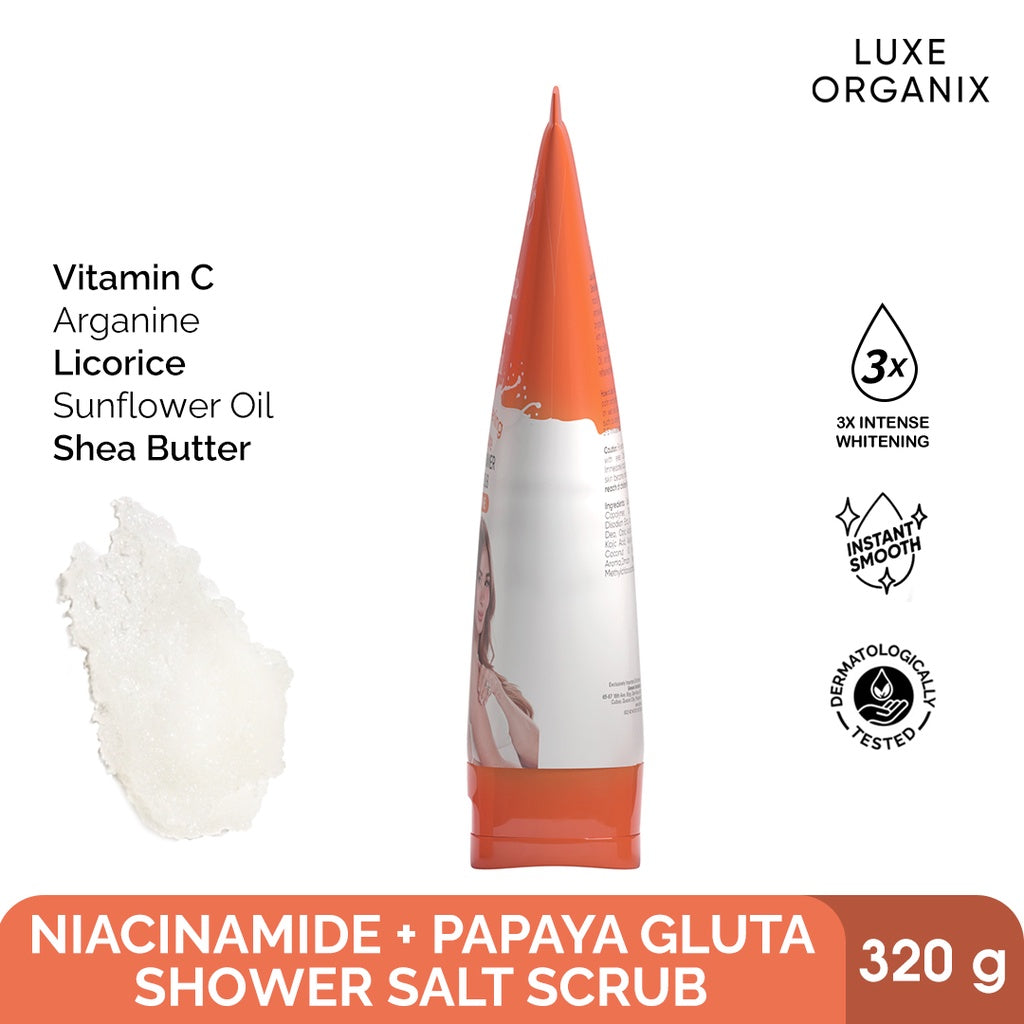 Luxe Organix Niacinamide + Papaya Gluta Velvet Shower Salt Scrub 320g