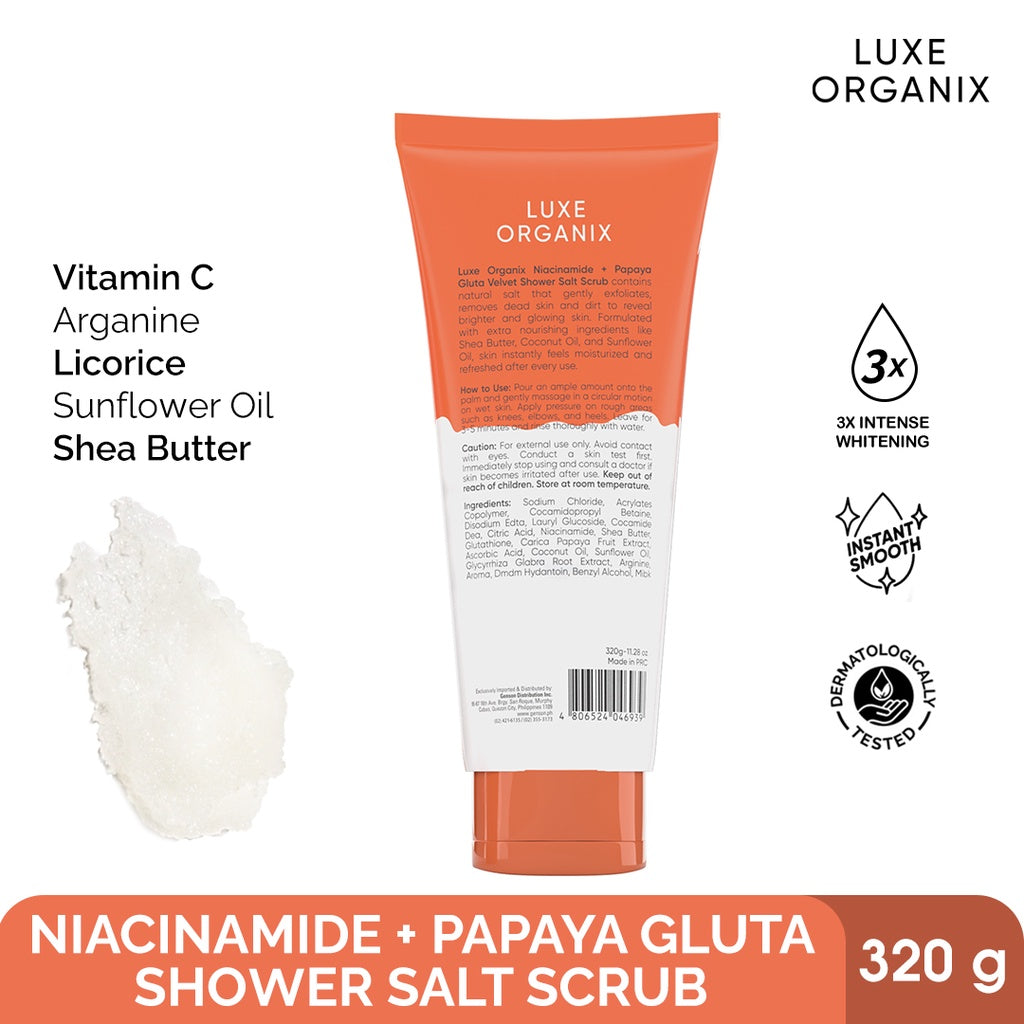 Luxe Organix Niacinamide + Papaya Gluta Velvet Shower Salt Scrub 320g