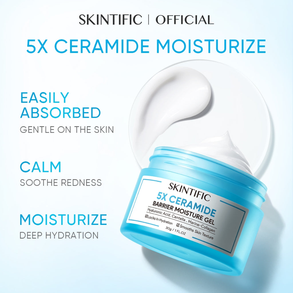Skintific 5X Ceramide Facial Moisturizer for Oily Skin Care Collagen Niacinamide Acne Cream 30g