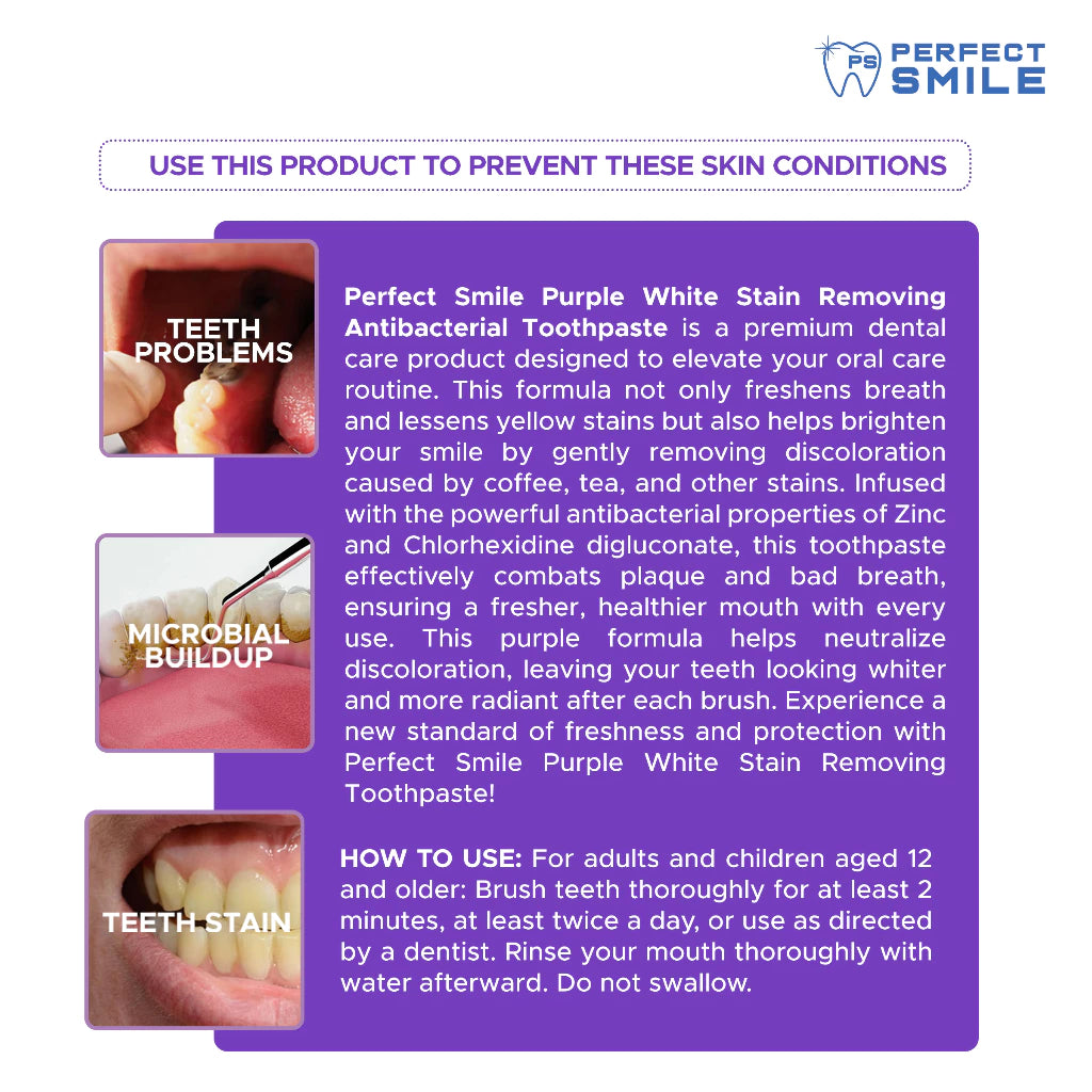 Perfect Smile Purple White Stain Removing Toothpaste 100ml Value Pack 2pcs