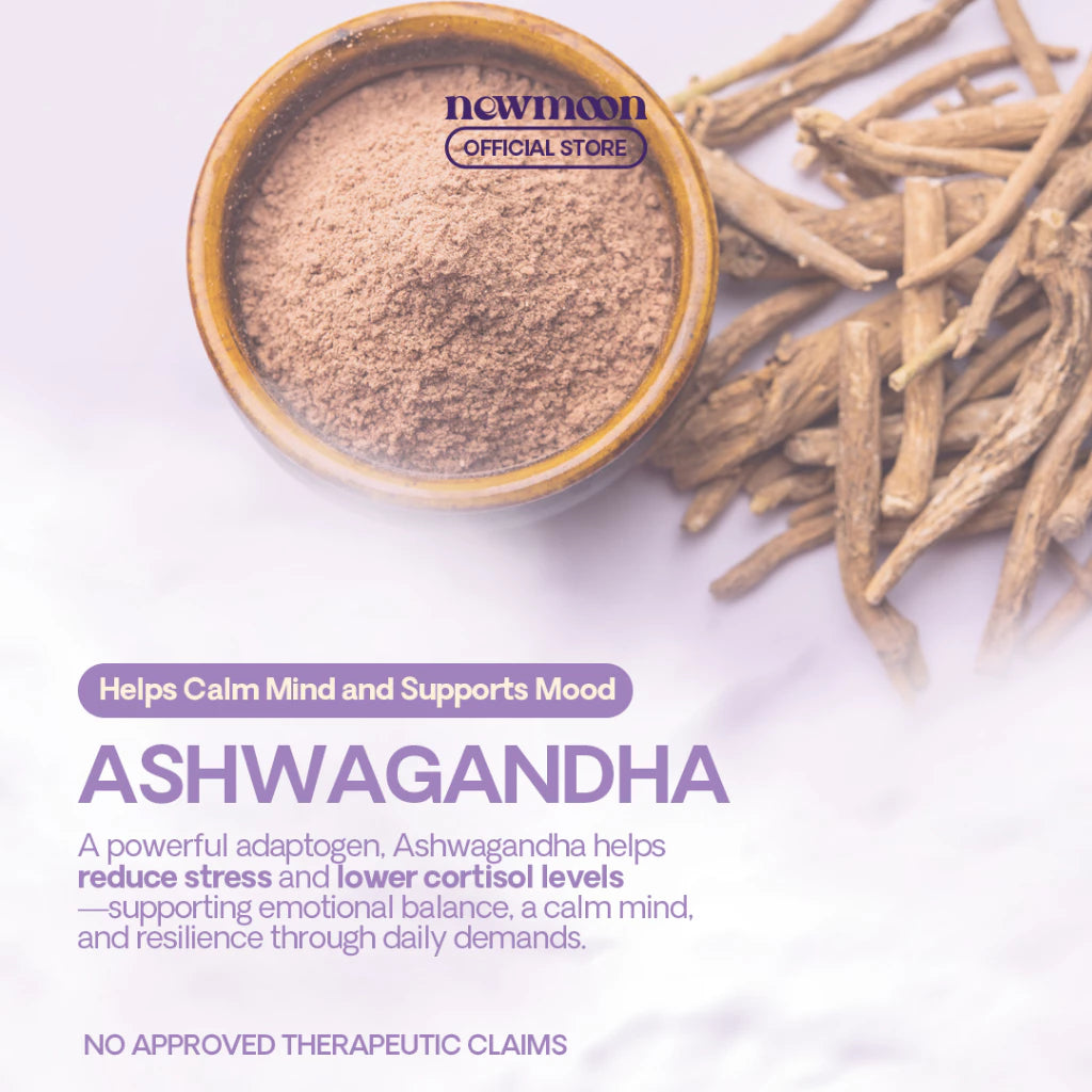 NEW MOON Nighty Bright Ashwagandha 500mg 60 CAPSULE with Hydrolized Marine Collagen