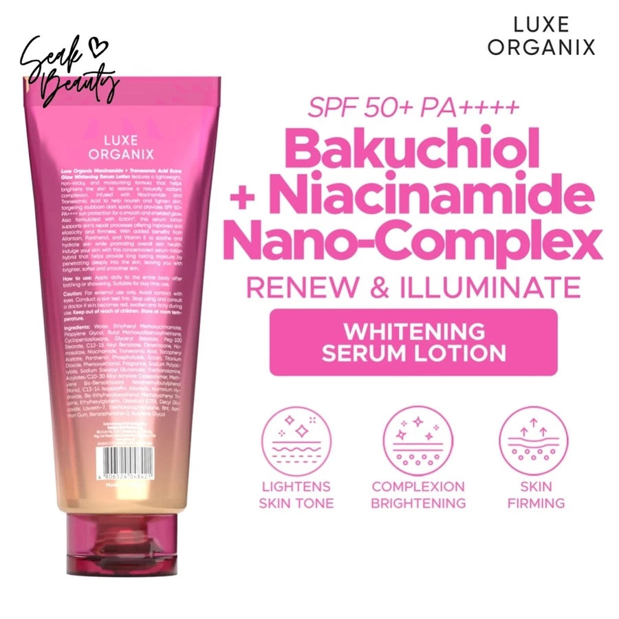 Luxe Organix Bakuchiol + Niacinamide Nano-complex Renew & Illuminate Whitening Serum Lotion SPF 50+
