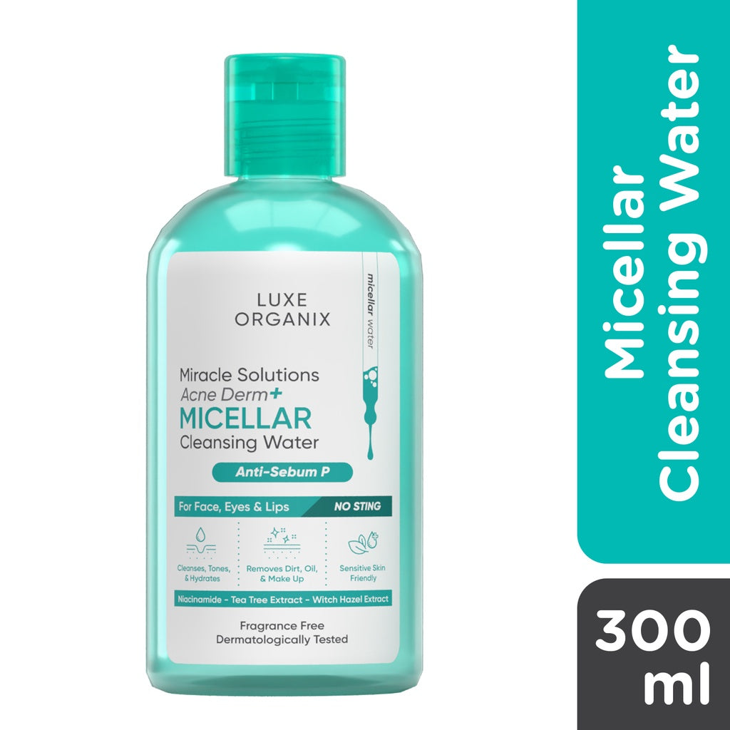 Luxe Organix Miraclle Solutions Acne Derm+ Micellar Cleansing Beauty Water 300mL