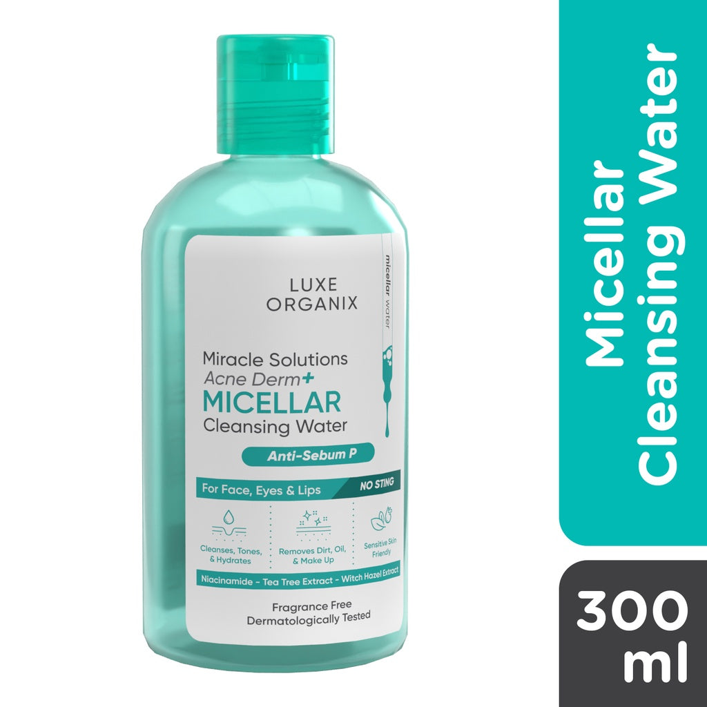 Luxe Organix Miraclle Solutions Acne Derm+ Micellar Cleansing Beauty Water 300mL