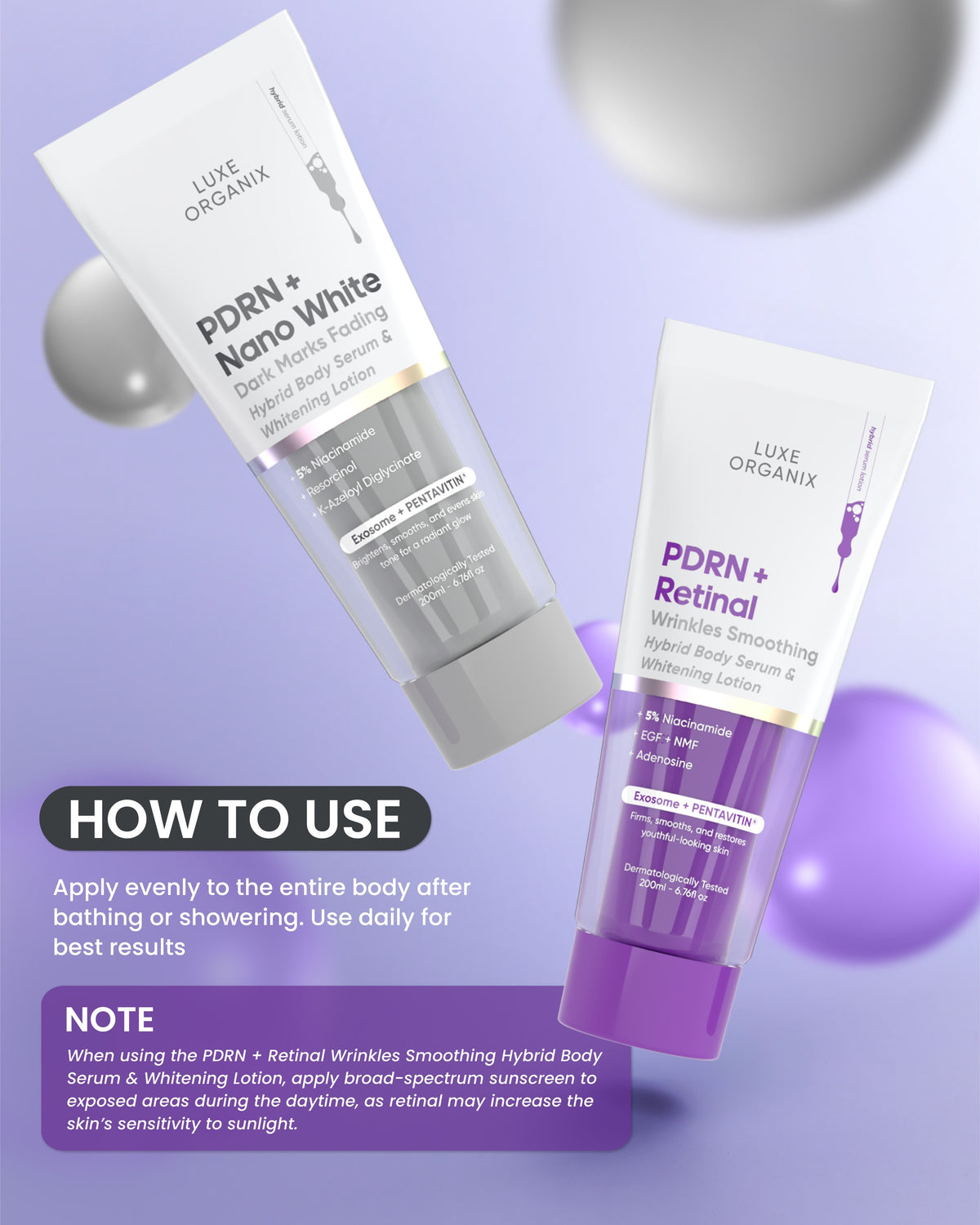 Luxe Organix 𝗣𝗗𝗥𝗡 𝗛𝘆𝗯𝗿𝗶𝗱 𝗕𝗼𝗱𝘆 𝗦𝗲𝗿𝘂𝗺 & 𝗪𝗵𝗶𝘁𝗲𝗻𝗶𝗻𝗴 𝗟𝗼𝘁𝗶𝗼𝗻