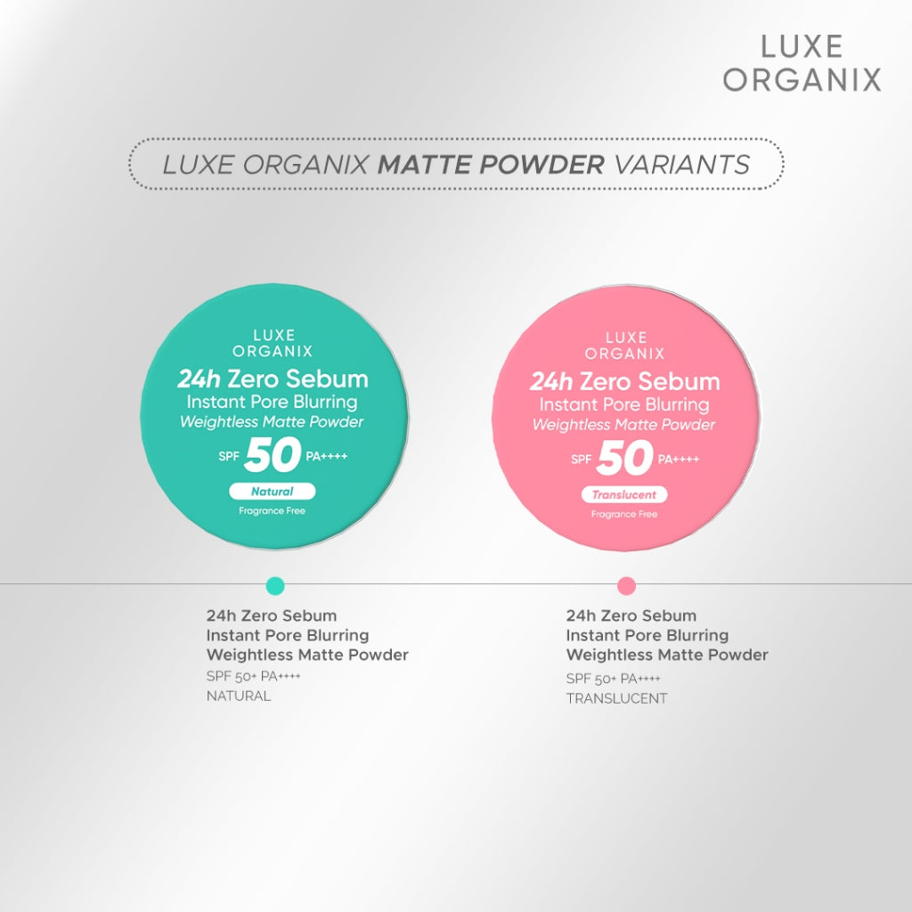 Luxe Organix 24H Zero Sebum Instant Pore Blurring Weightless Matte Powder SPF 50 PA++++ Natural | Translucent 15g