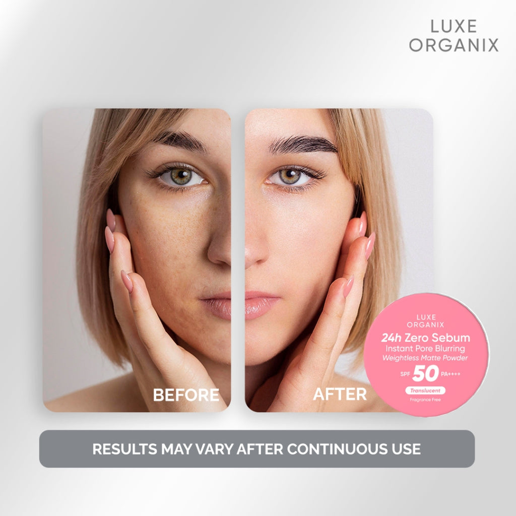 Luxe Organix 24H Zero Sebum Instant Pore Blurring Weightless Matte Powder SPF 50 PA++++ Natural | Translucent 15g