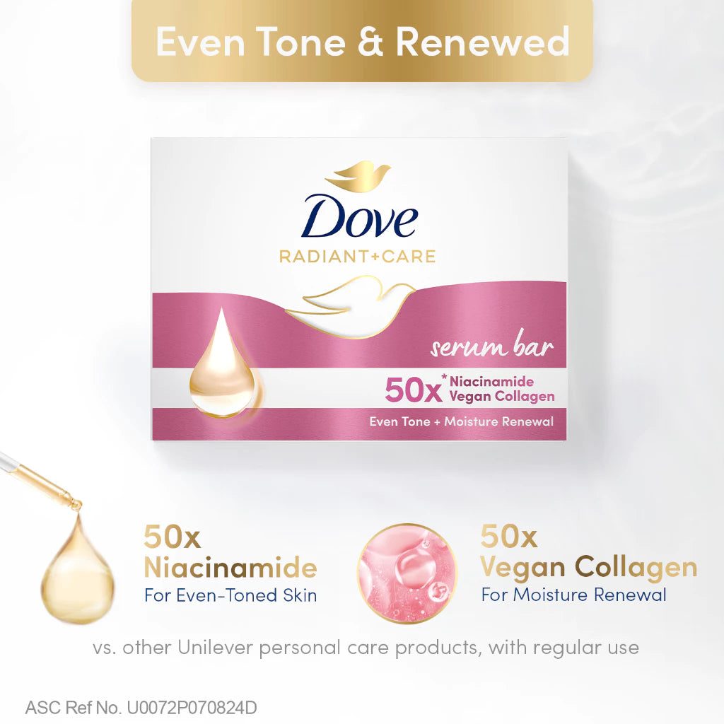 [BUNDLE OF 3] Dove Radiant + Care Serum Bar Niacinamide and Vegan Collagen 90g