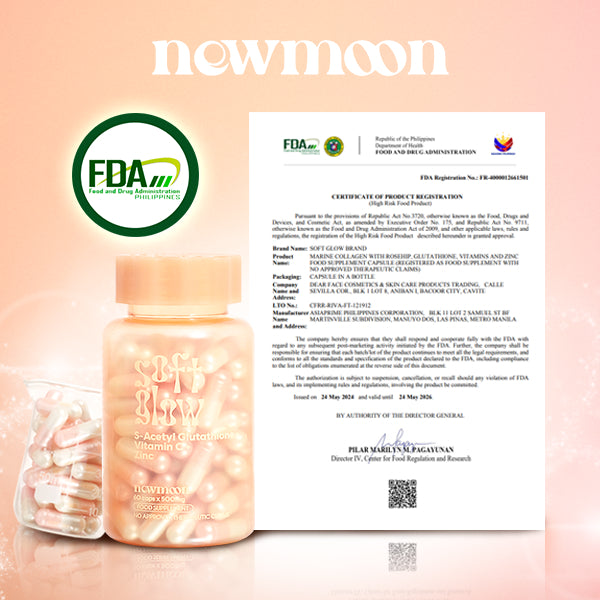 NEW MOON 500mg S-Acetyl Glutathione, Collagen & Vitamin | Glowing Beauty Supplement Capsules