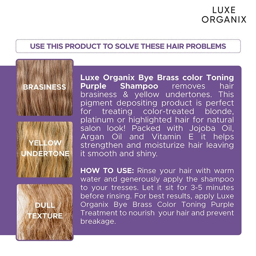 Luxe Organix Bye Brass Purple Shampoo 270ml color toning