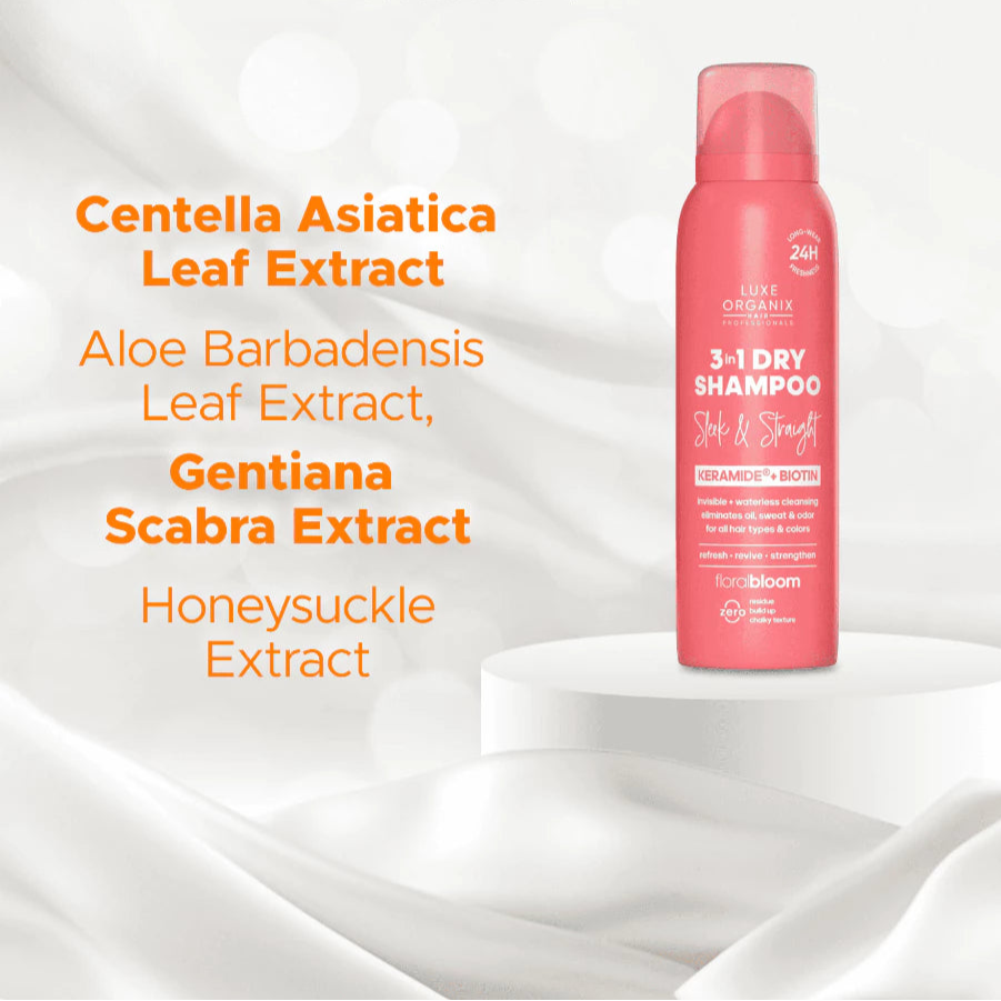 Luxe Organix Hair Professionals 3in1 Dry Shampoo Sleek & Straight Keramide Biotin Floral Bloom 110ml
