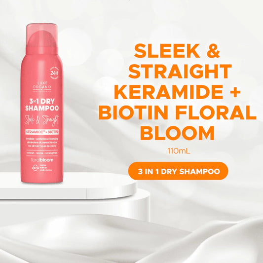 Luxe Organix Hair Professionals 3in1 Dry Shampoo Sleek & Straight Keramide Biotin Floral Bloom 110ml