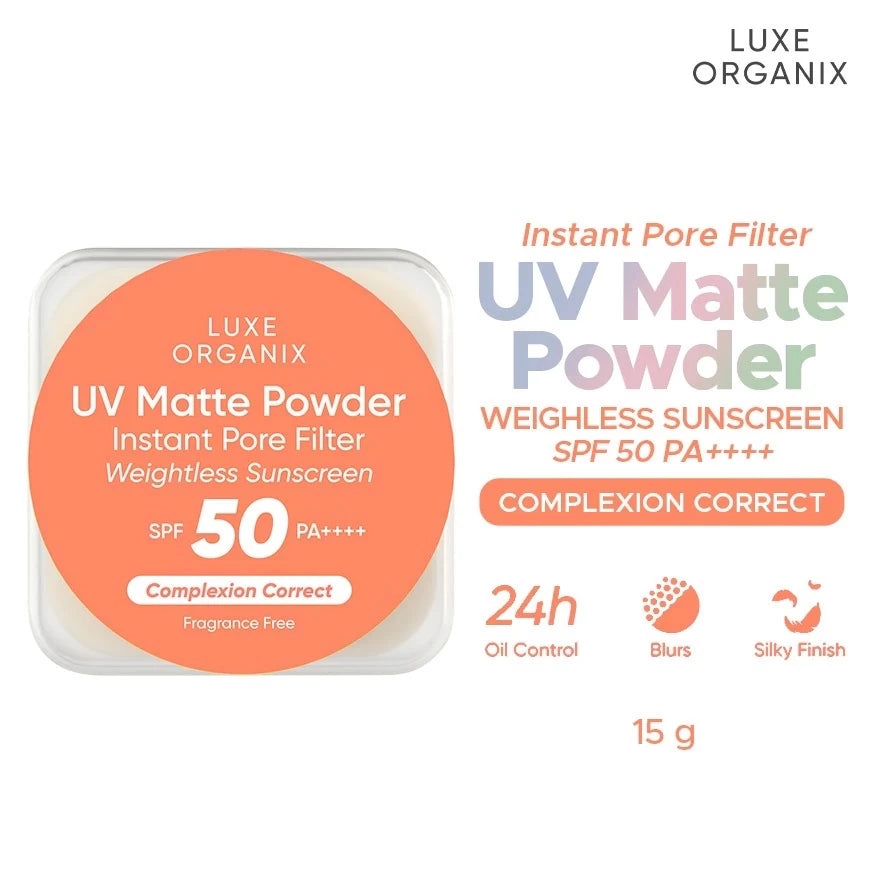 LUXE ORGANIX UV Matte Powder Instant Pore Filter Weightless Sunscreen Complexion Bright/ Correct 15g