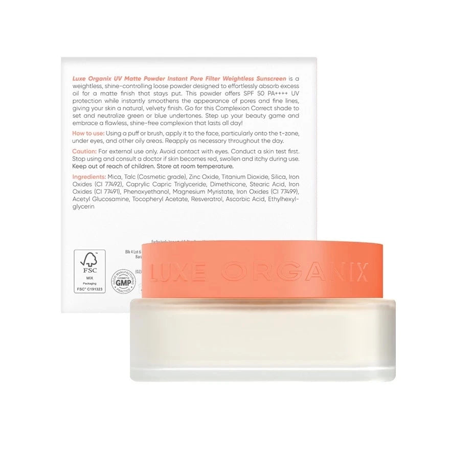 LUXE ORGANIX UV Matte Powder Instant Pore Filter Weightless Sunscreen Complexion Bright/ Correct 15g