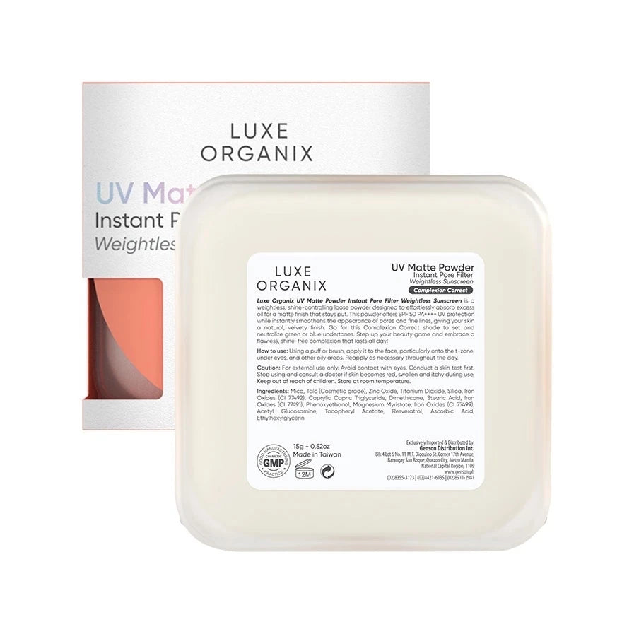 LUXE ORGANIX UV Matte Powder Instant Pore Filter Weightless Sunscreen Complexion Bright/ Correct 15g