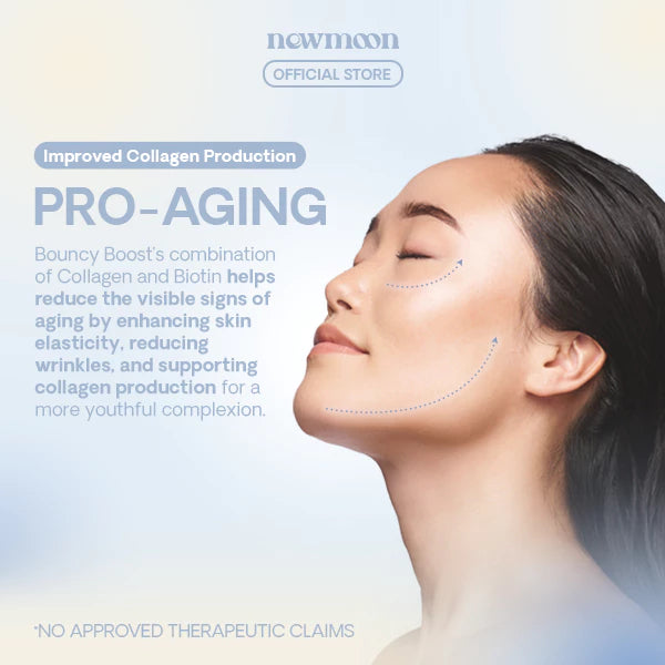 New Moon Bouncy Boost Collagen + Biotin 500mg 60 CAPSULE with Hydrolyzed Marine Collagen, Biotin