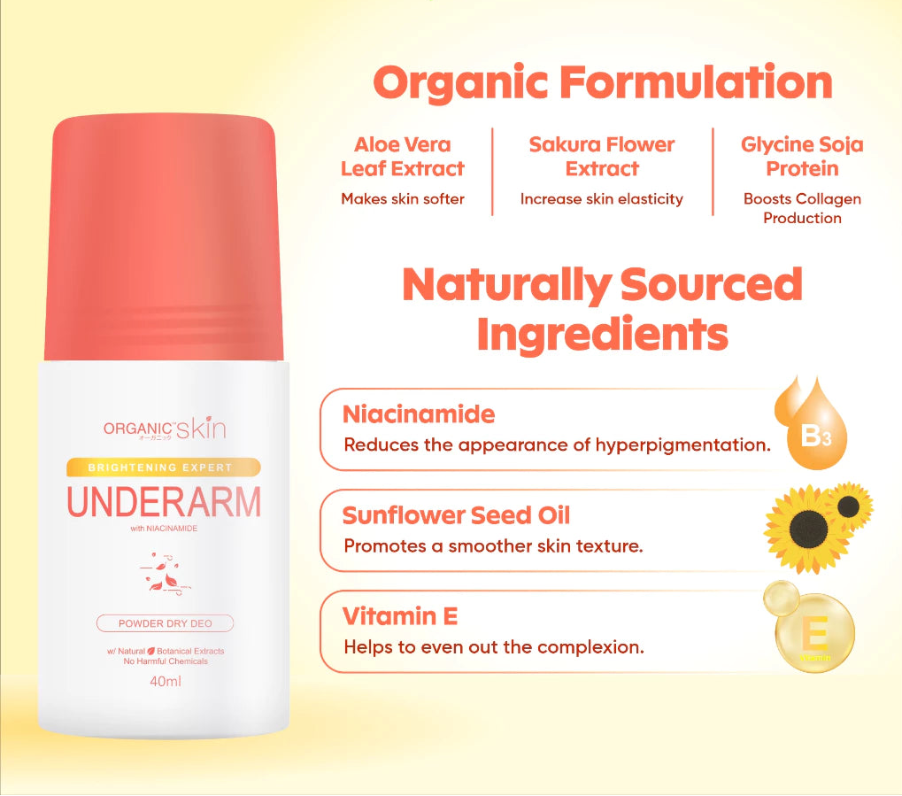 Organic Skin Japan Intensive Whitening Underarm Powder Dry Deodorant Under Arm Deo Roll on Set of 3