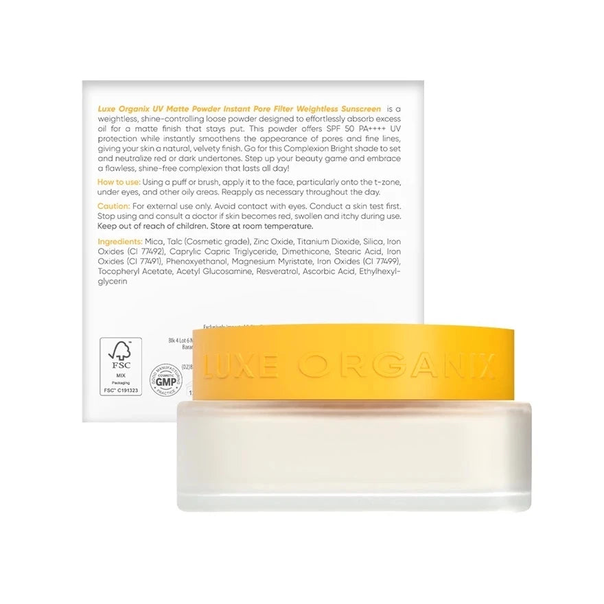 LUXE ORGANIX UV Matte Powder Instant Pore Filter Weightless Sunscreen Complexion Bright/ Correct 15g