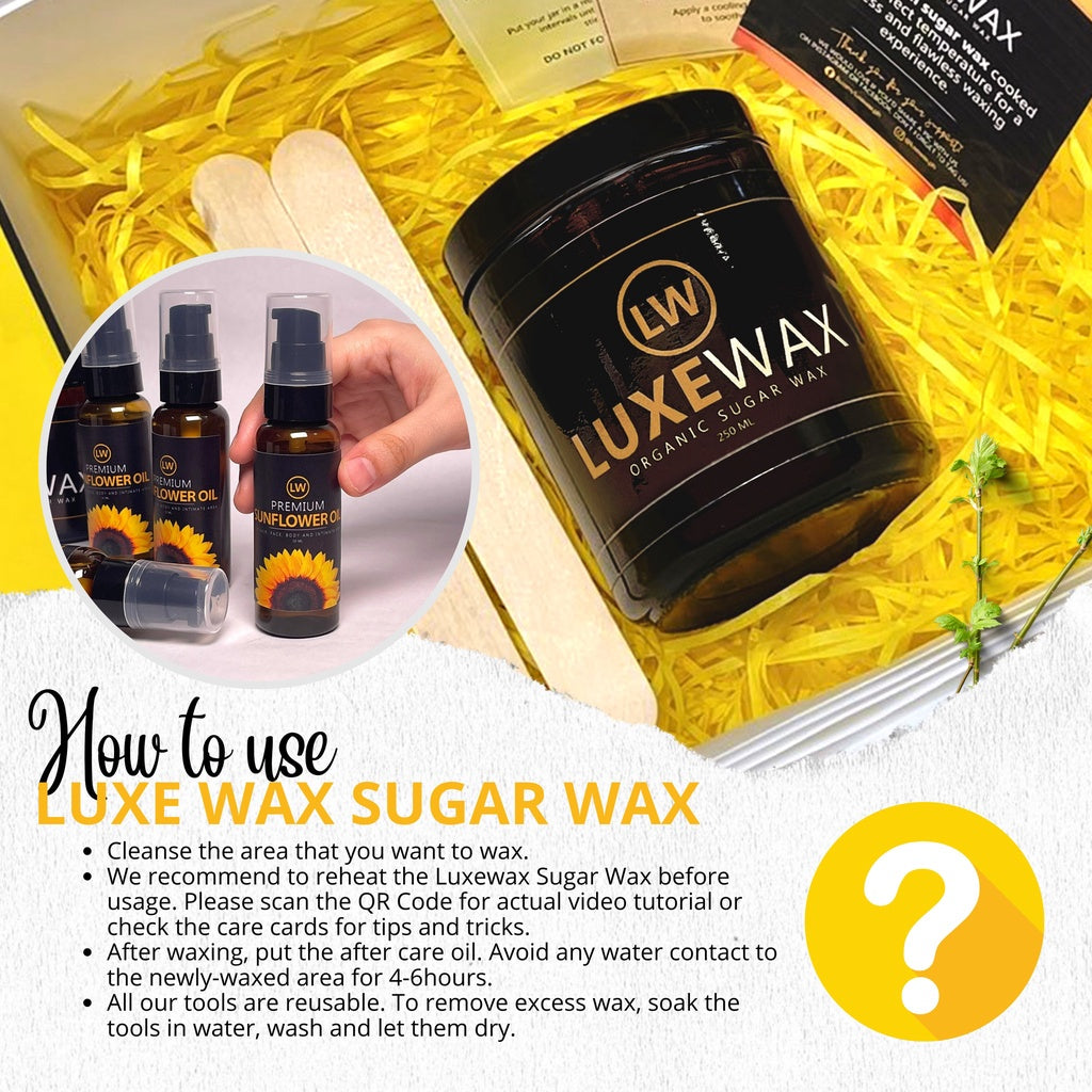 Luxewax Kit + Sunflower Oil Organic Sugar Cold Hot Wax Set Underarm Hair Legs